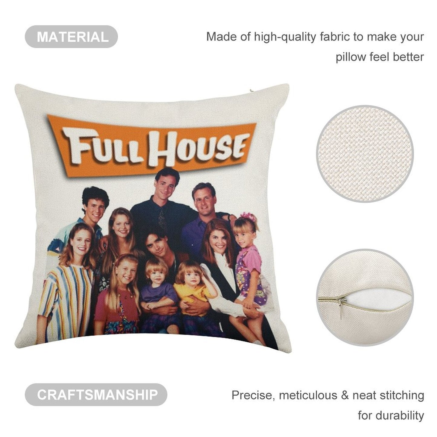 Full House Cast Linen Throw Pillow Cover