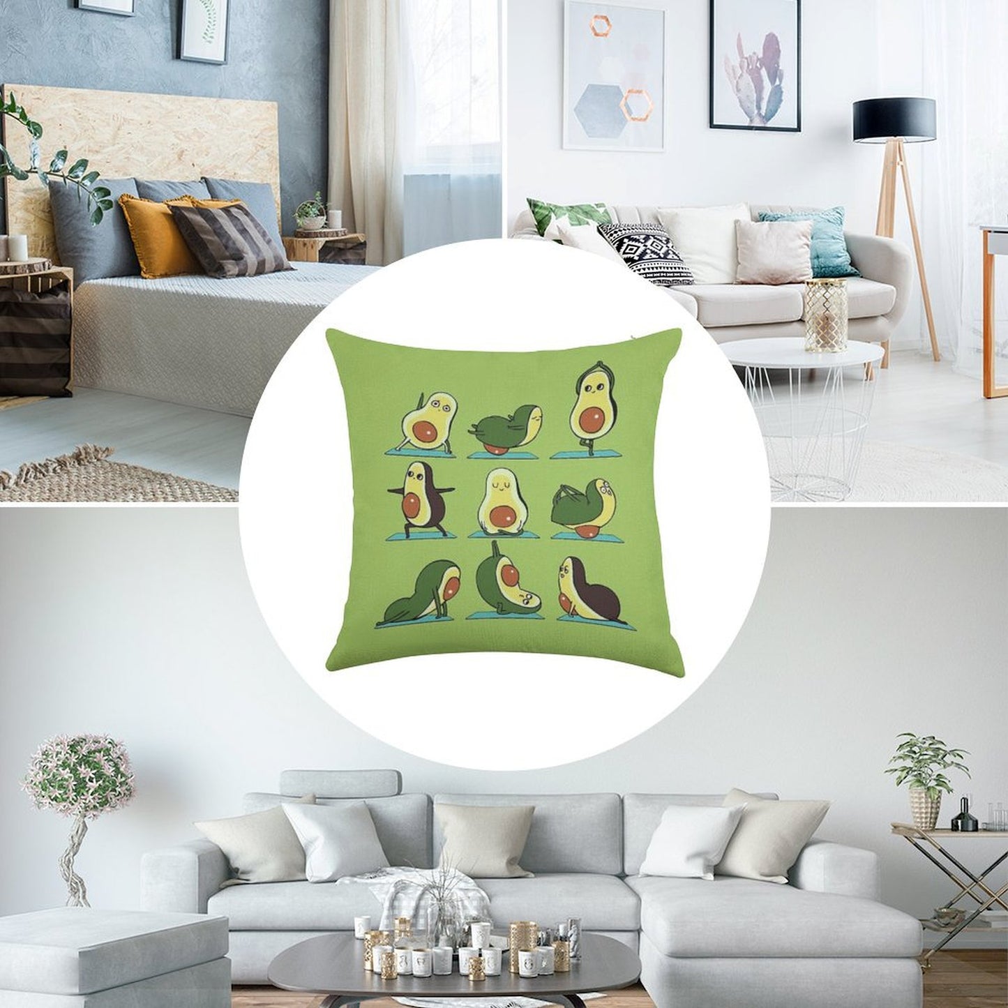 Avocado Yoga Linen Throw Pillow Cover