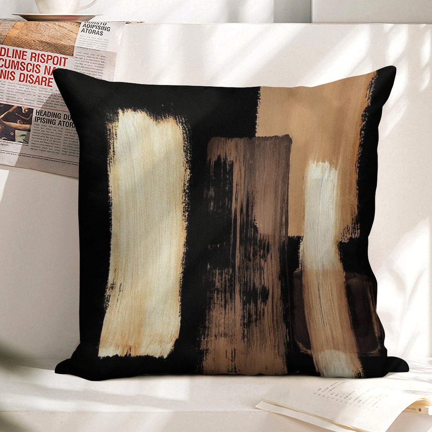Black Brown Linen Throw Pillow Cover