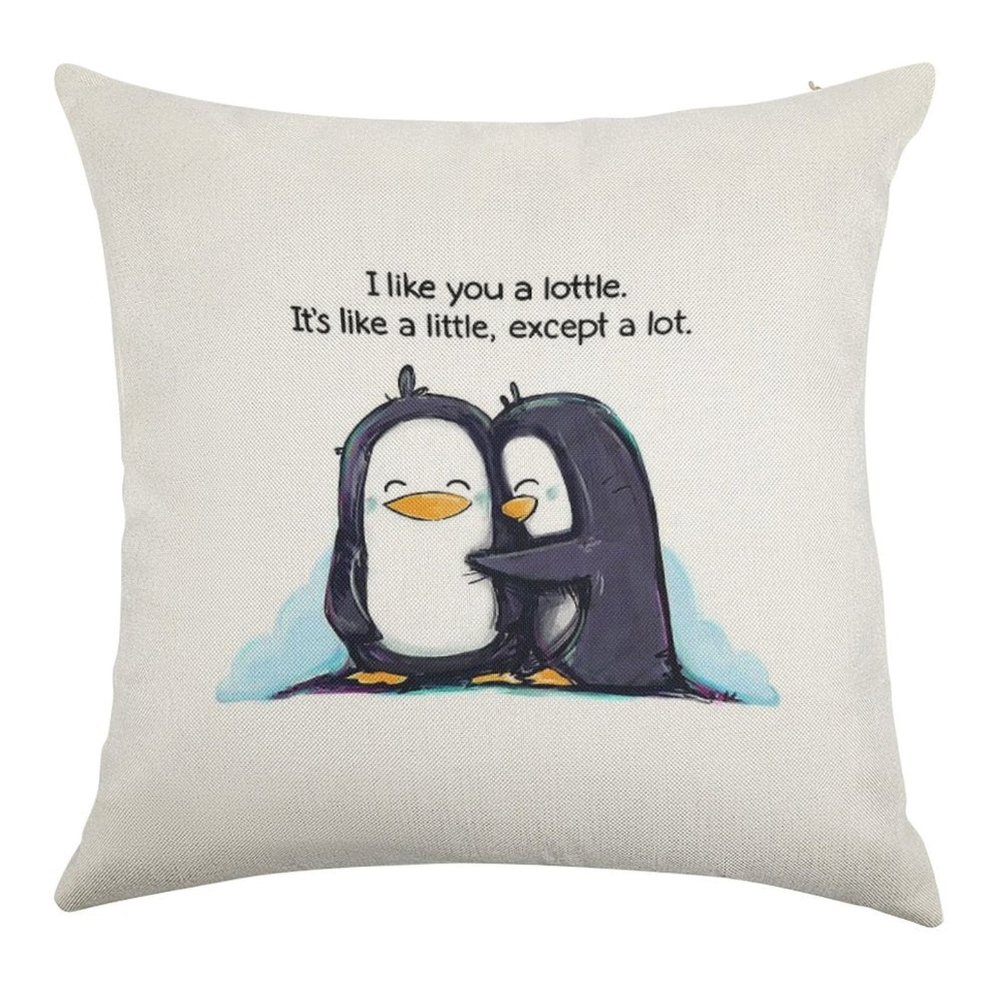 I Like You A Lottle Penguins Linen Throw Pillow Cover