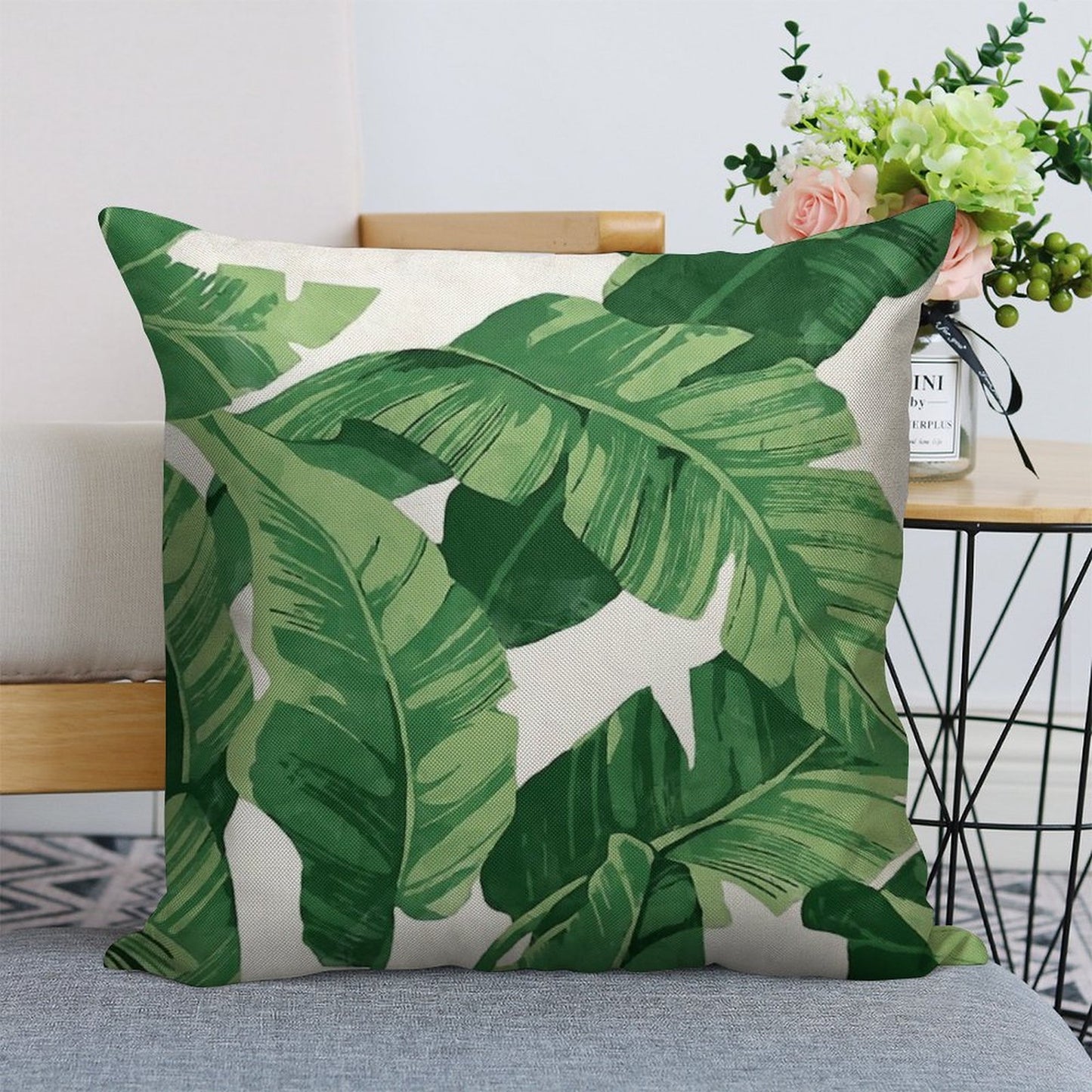 Tropical Banana Leaves II Linen Throw Pillow Cover