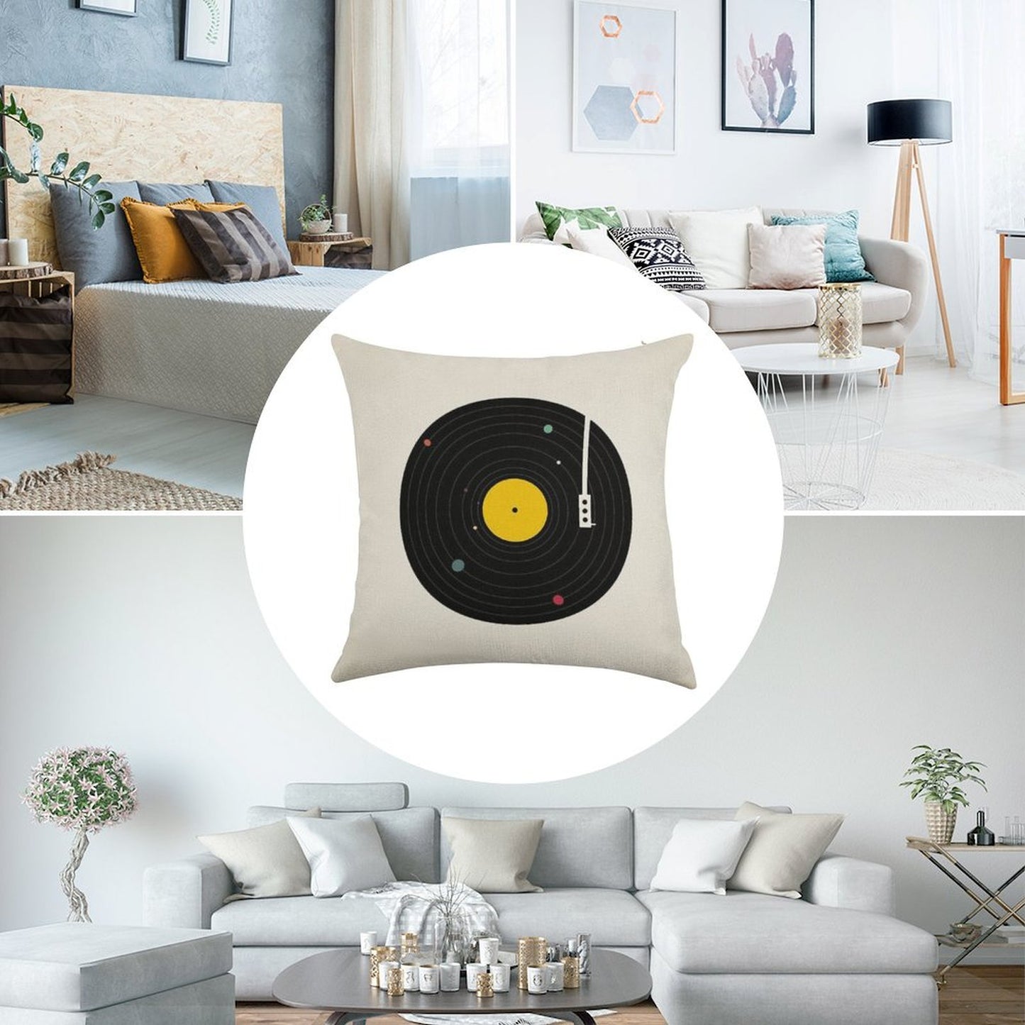 Music Everywhere Linen Throw Pillow Cover