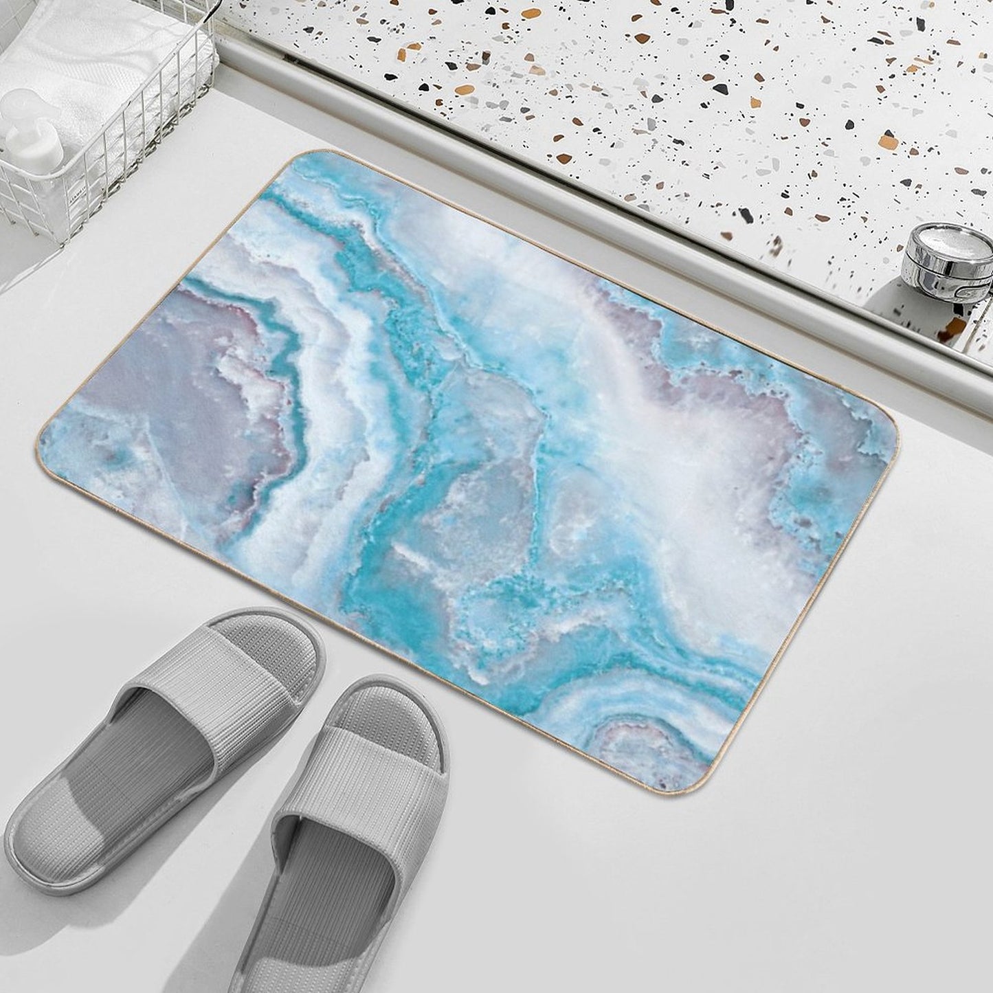 Luxury Mermaid Blue Faux Agate Marble Geode Gem Bath Mat