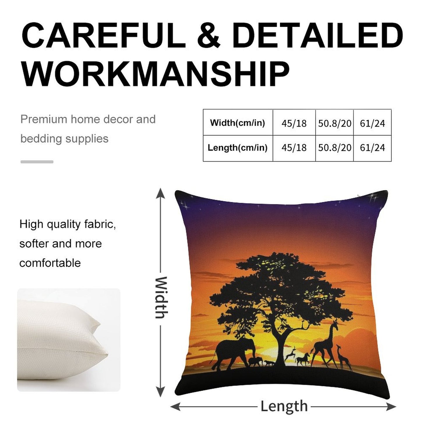 Wild Animals on African Savanna Sunset Linen Throw Pillow Cover