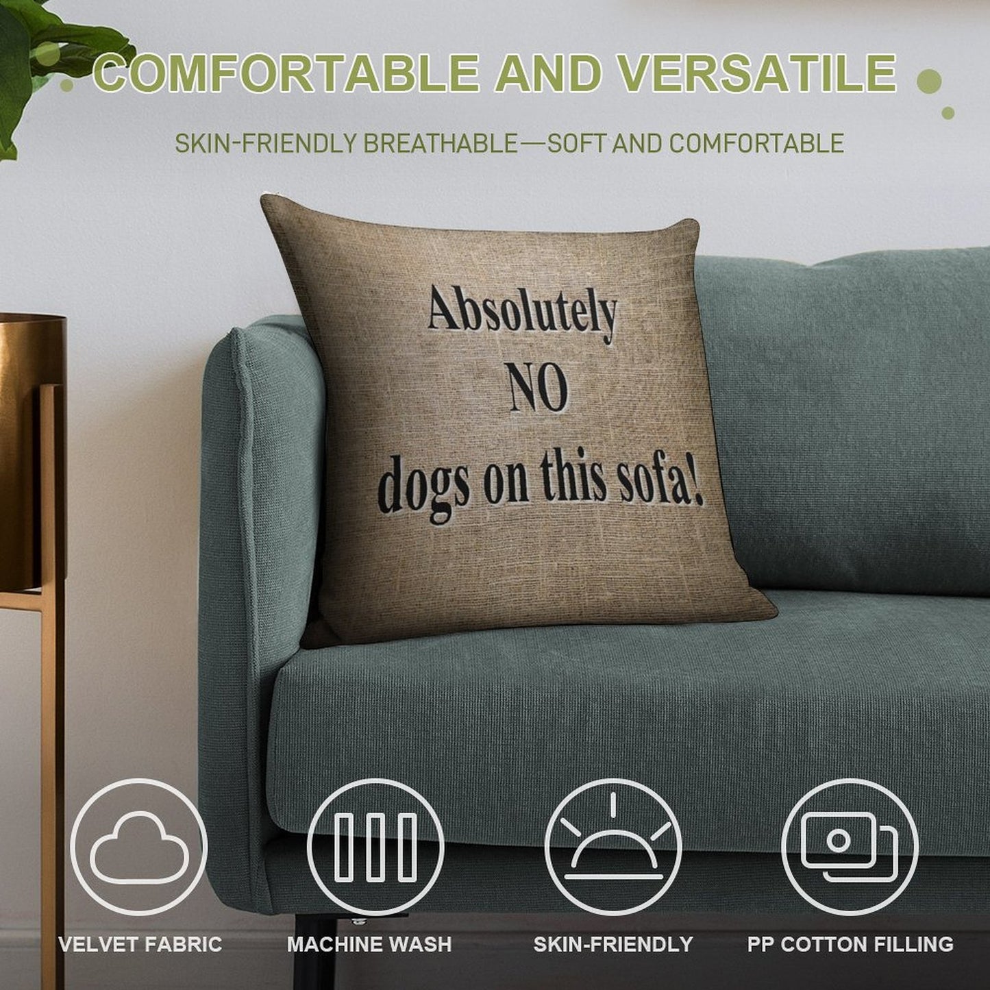 No Dogs on Sofa Soft Home Decor Throw Pillow