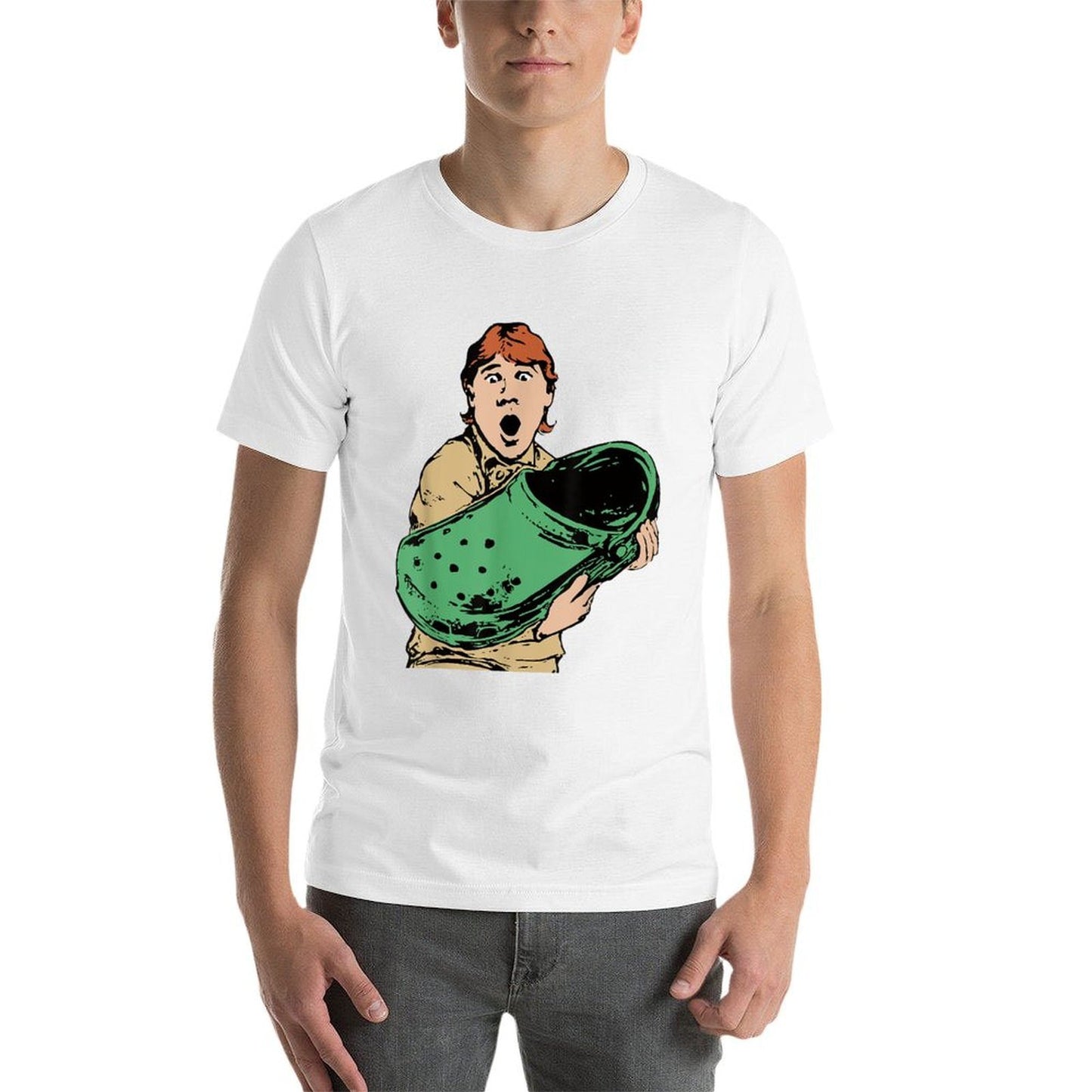Crikey A Croc Funny Australian Crocodile Man Ribbed Collar T-Shirt