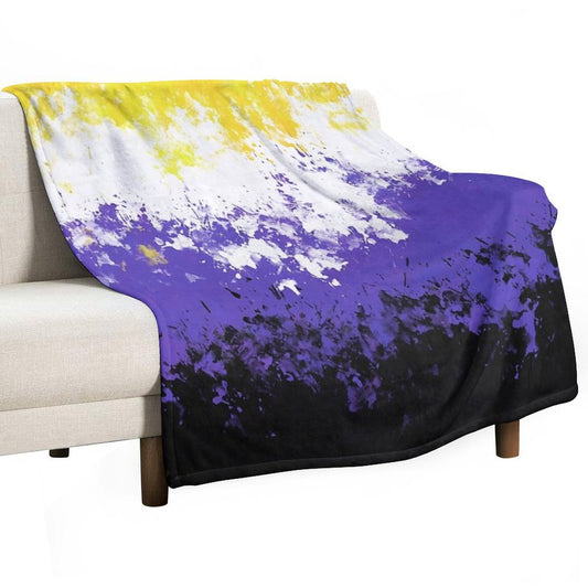 Non-Binary Paint Splatter Pride Flag Throw Blanket