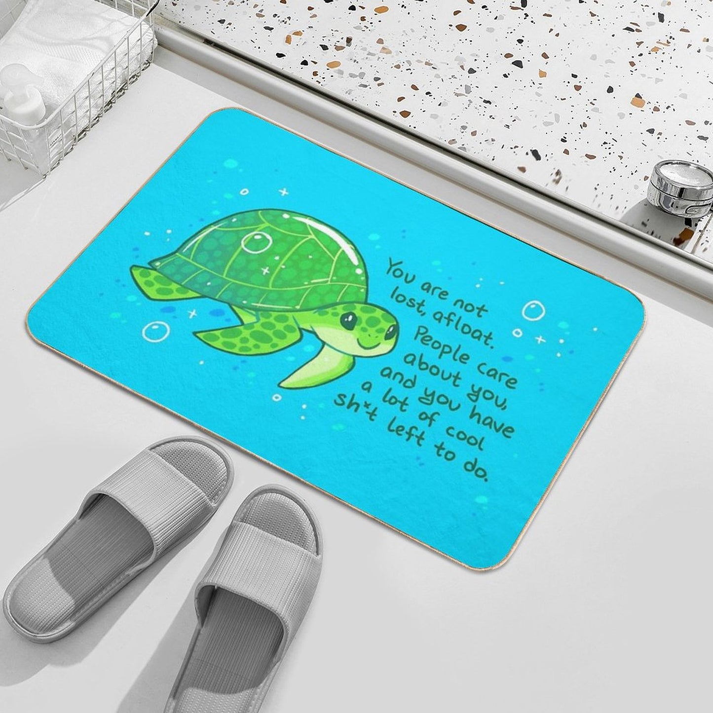 You Are Not Lost, Afloat Encouraging Sea Turtle Bath Mat