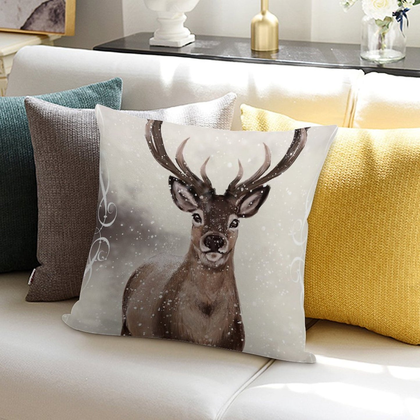 Winter Deer Soft Fade-Resistant Throw Pillow