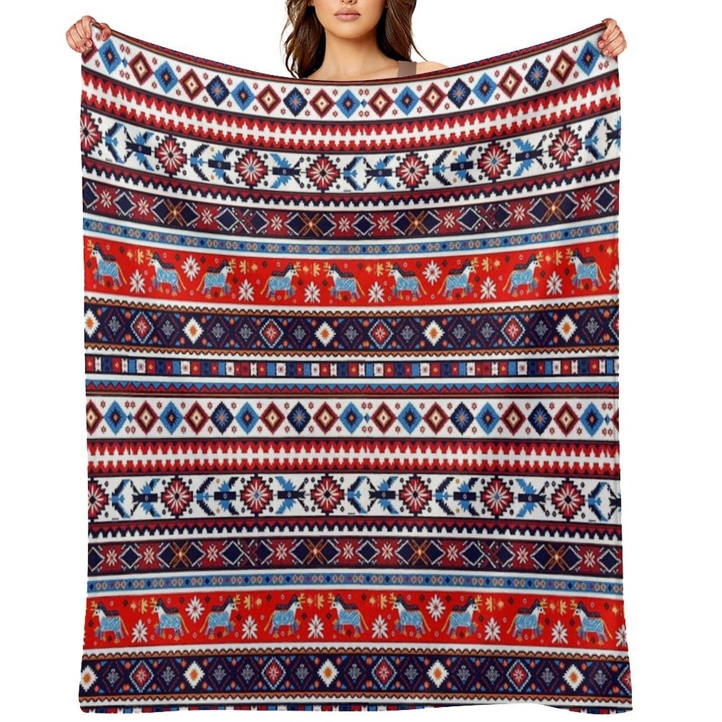 Swedish Norwegian Folk Art – Colorful Nordic Tribal Pattern Throw Blanket