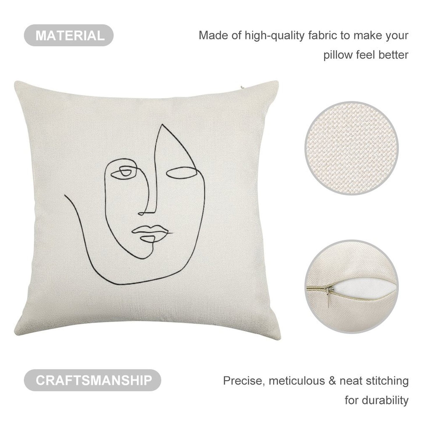 Abstract Face - One Line Art Linen Throw Pillow Cover