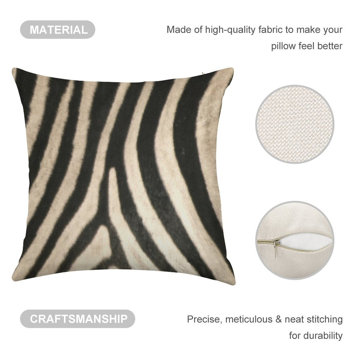 Zebra Print. Safari Animal Lovers Decor. Linen Throw Pillow Cover