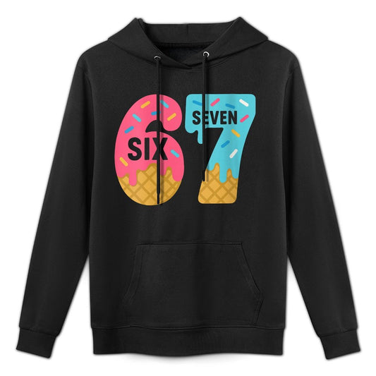 Womens Six Seven Ice Cream Drip Cool Meme 67 Funny Dripping Kids Kangaroo Pocket Hoodie