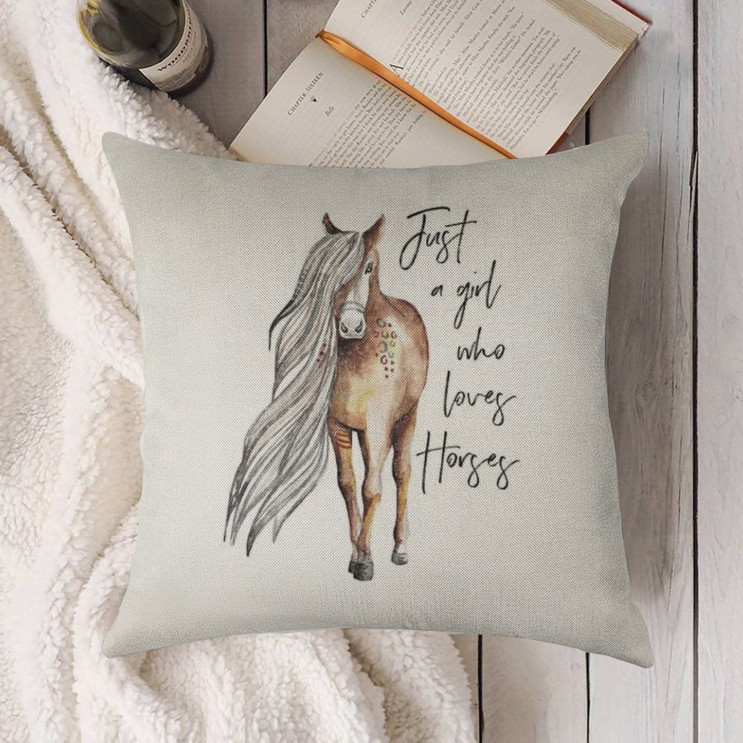 Just A Girl Who Loves Horses - Horse Lover Design Linen Throw Pillow Cover