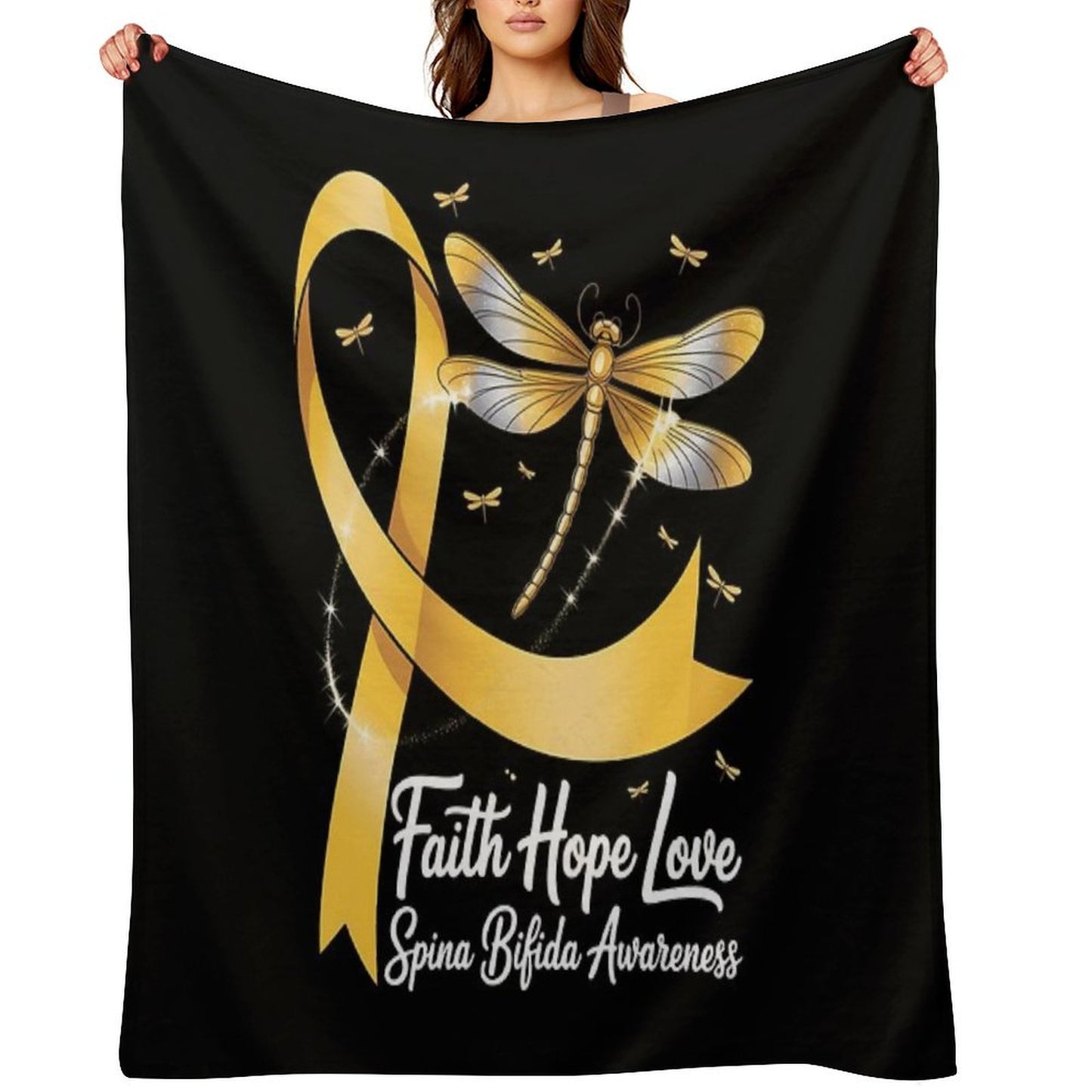 Faith Hope Love Spina Bifida Awareness Dragonfly Throw Blanket