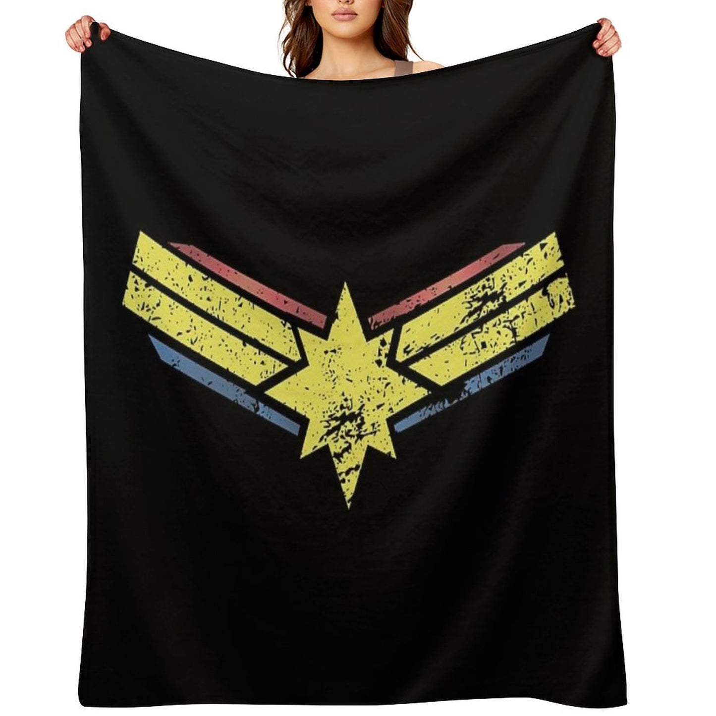 Gold, Red And Blue Star - Grunge - Distressed Throw Blanket