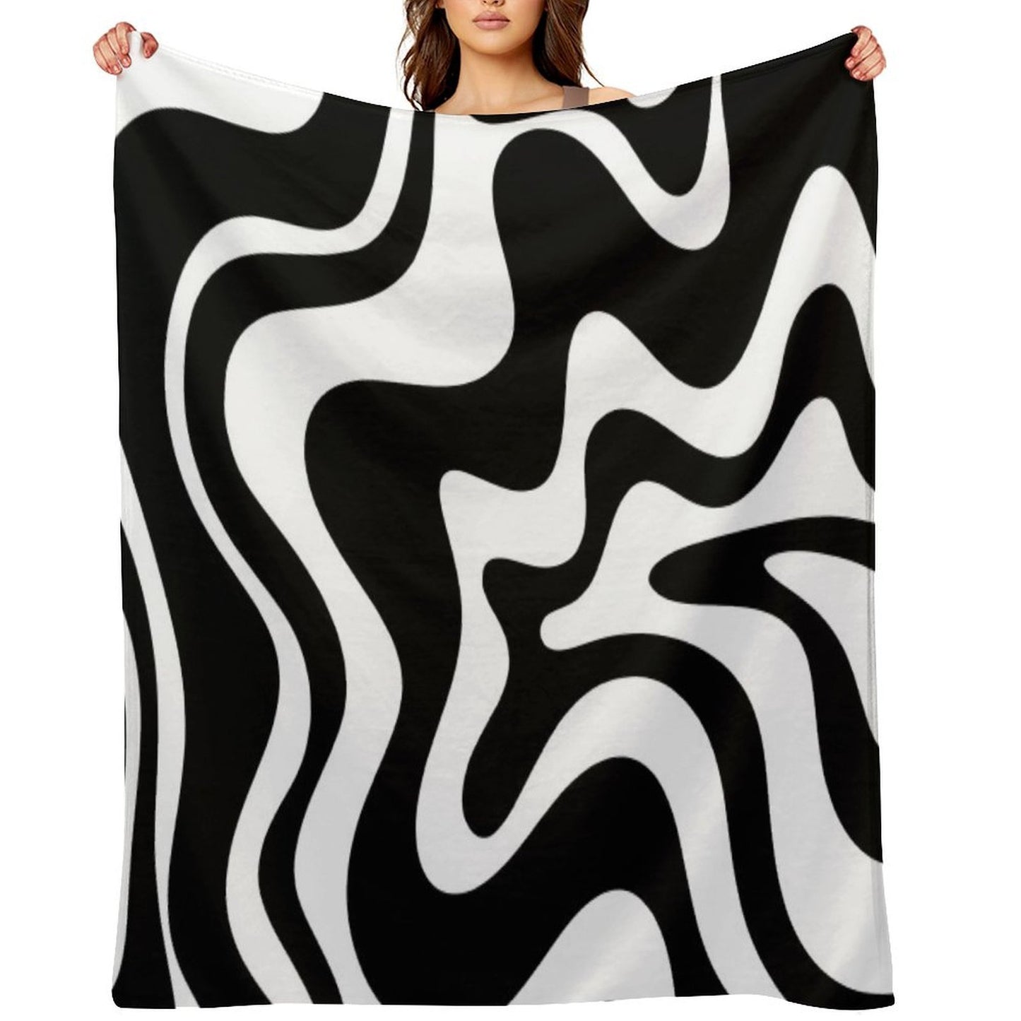 Liquid Swirl Retro Abstract Pattern in Black And White Throw Blanket