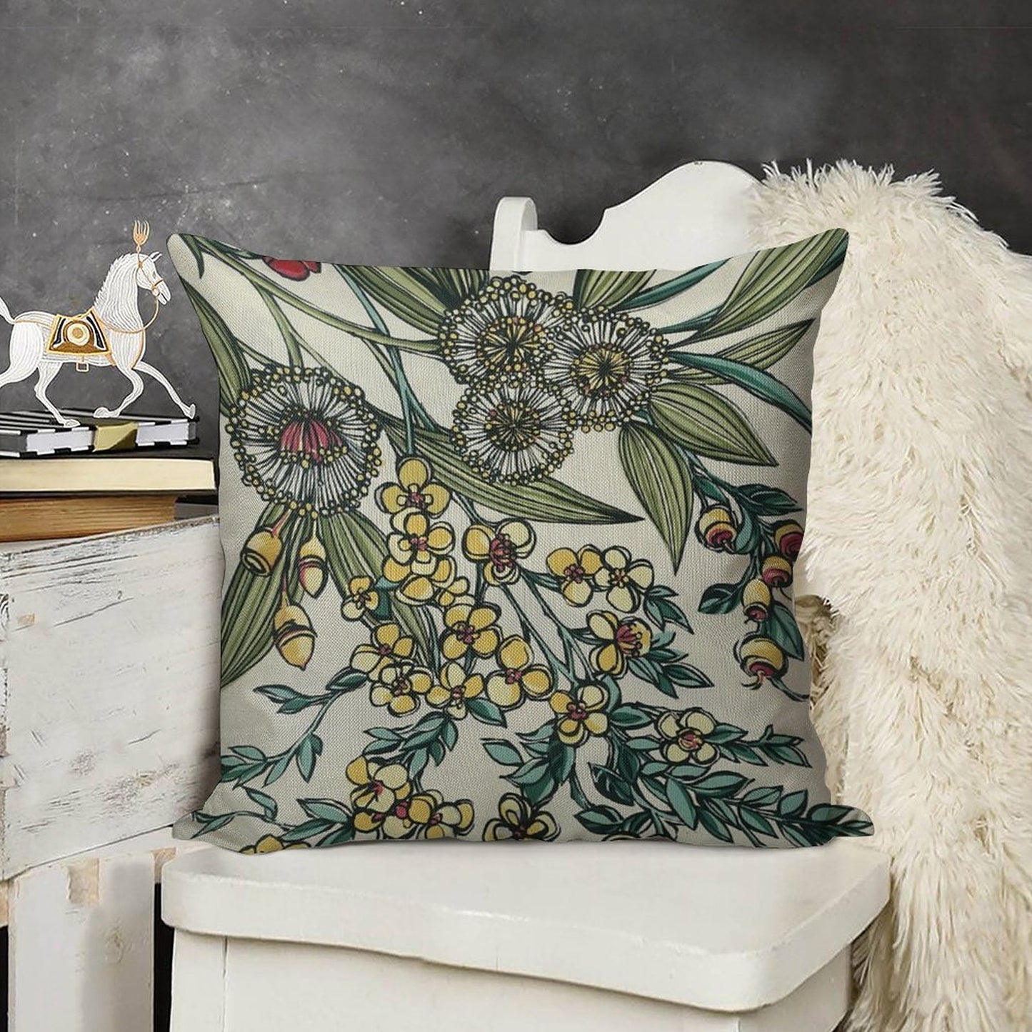 Retro Australian Native Floral Linen Throw Pillow Cover