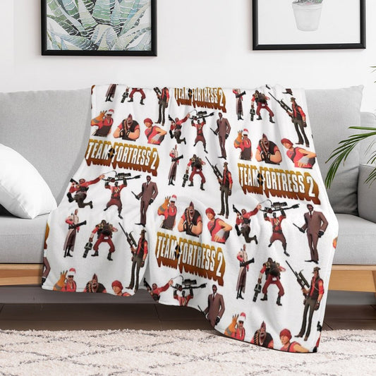 Team Fortress 2 - All Characters Classes with TF2 Logo Throw Blanket