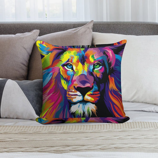 Banksy Rainbow Lion Graffiti Pop Art Painting Soft Short Plush Fabric Throw Pillow