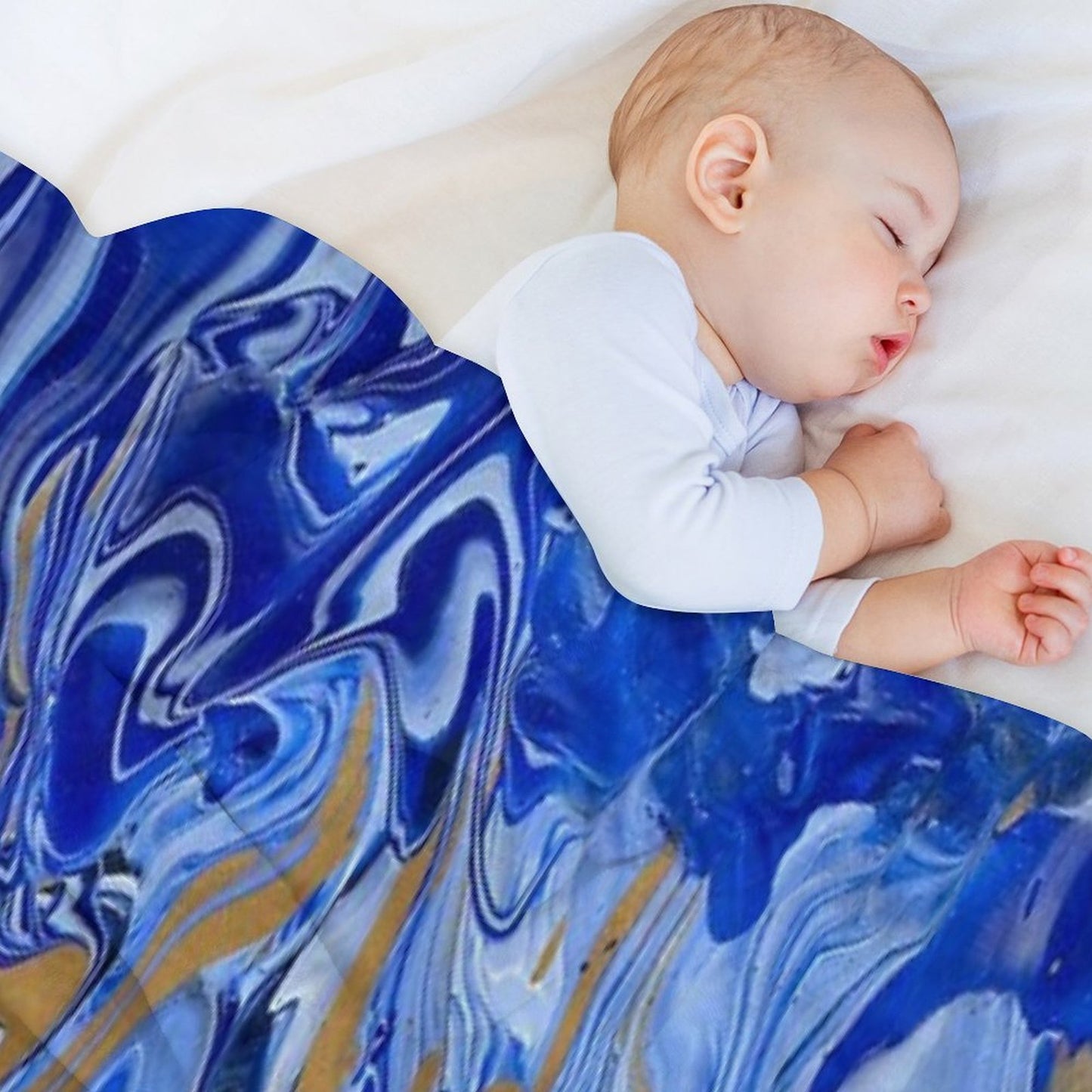 Blue And Gold Sky Swirl Acrylic Painted Art Throw Blanket