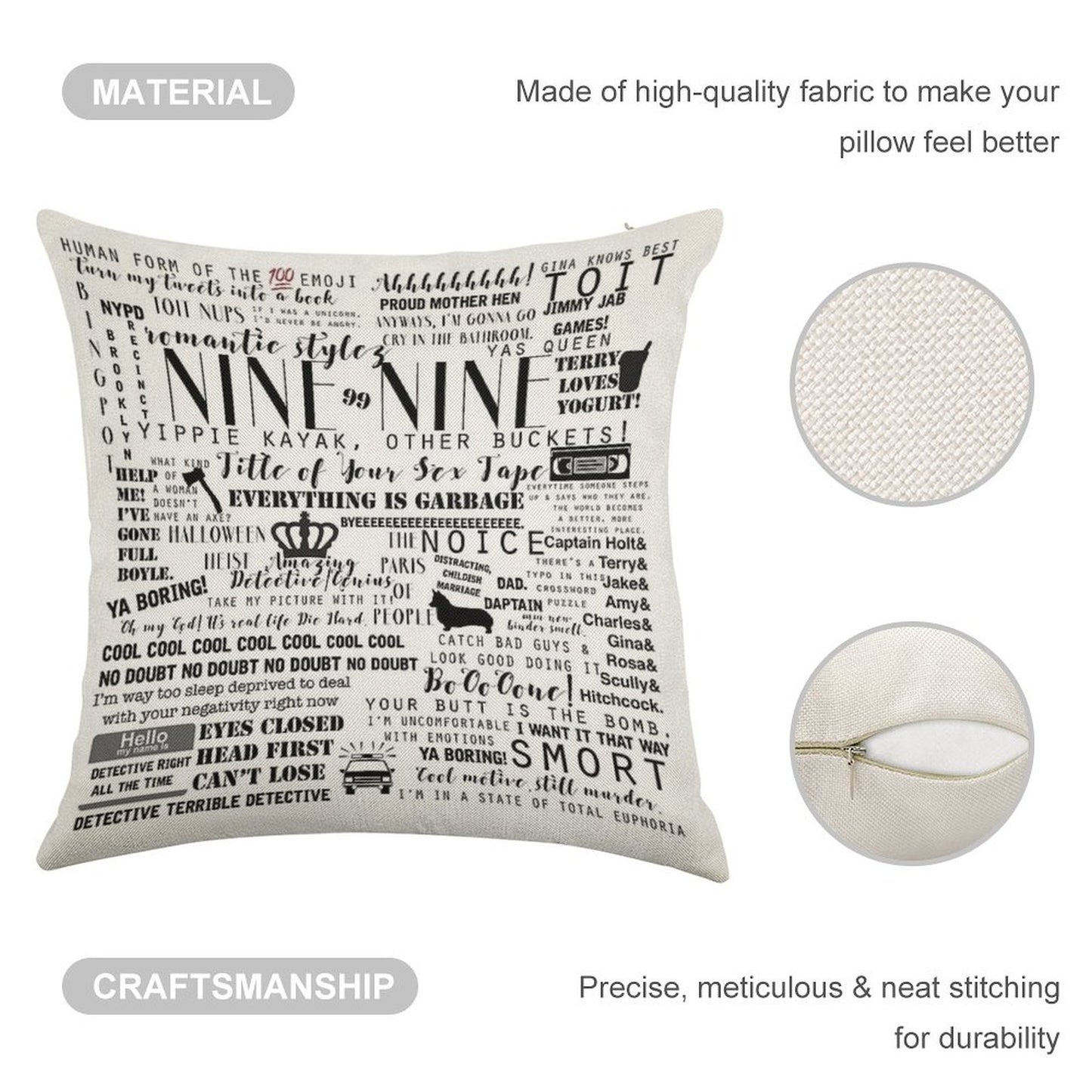 Brooklyn Nine Nine Memorable Quotes Linen Throw Pillow Cover