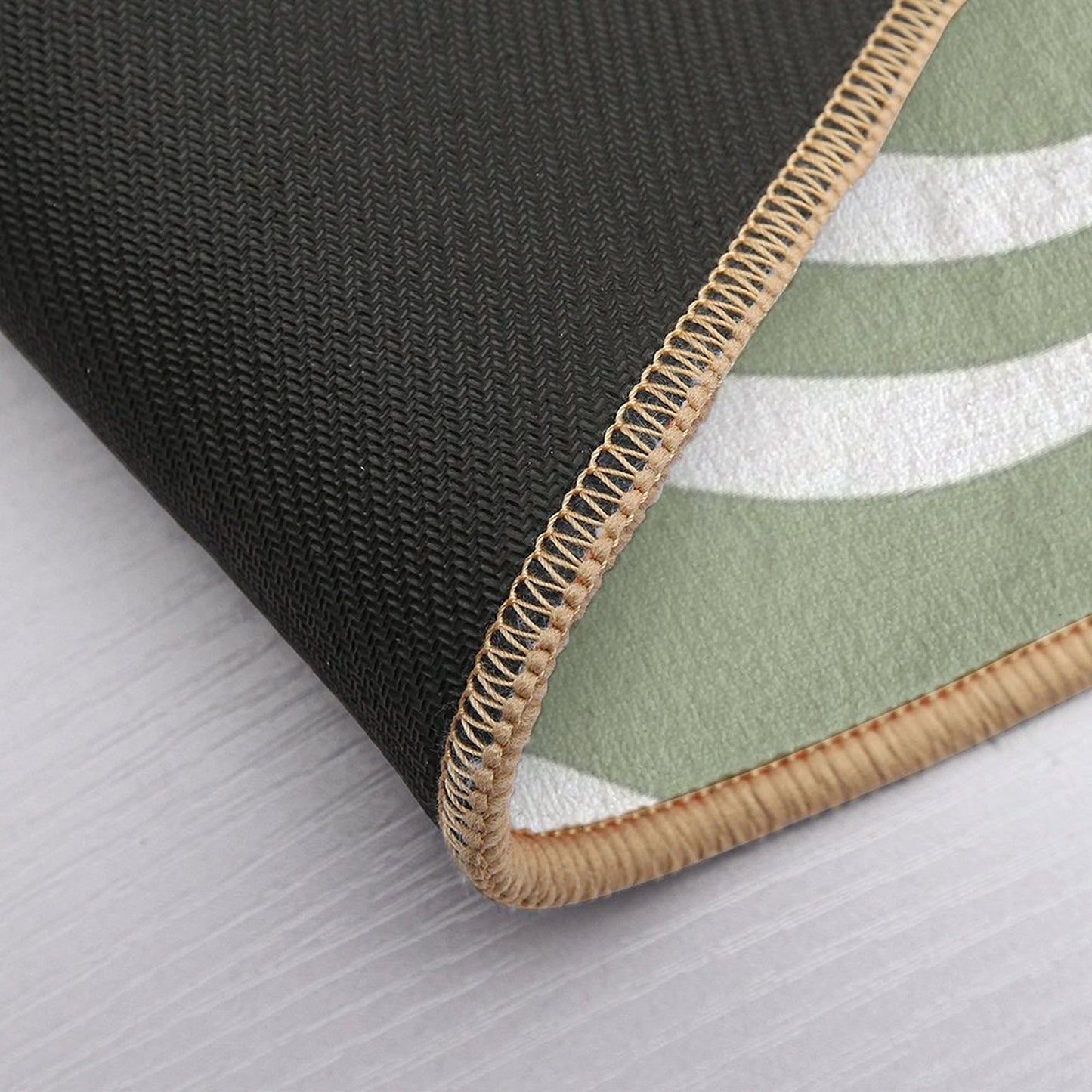 Retro Modern Liquid Swirl Abstract Pattern Square in Sage Green And White Bath Mat