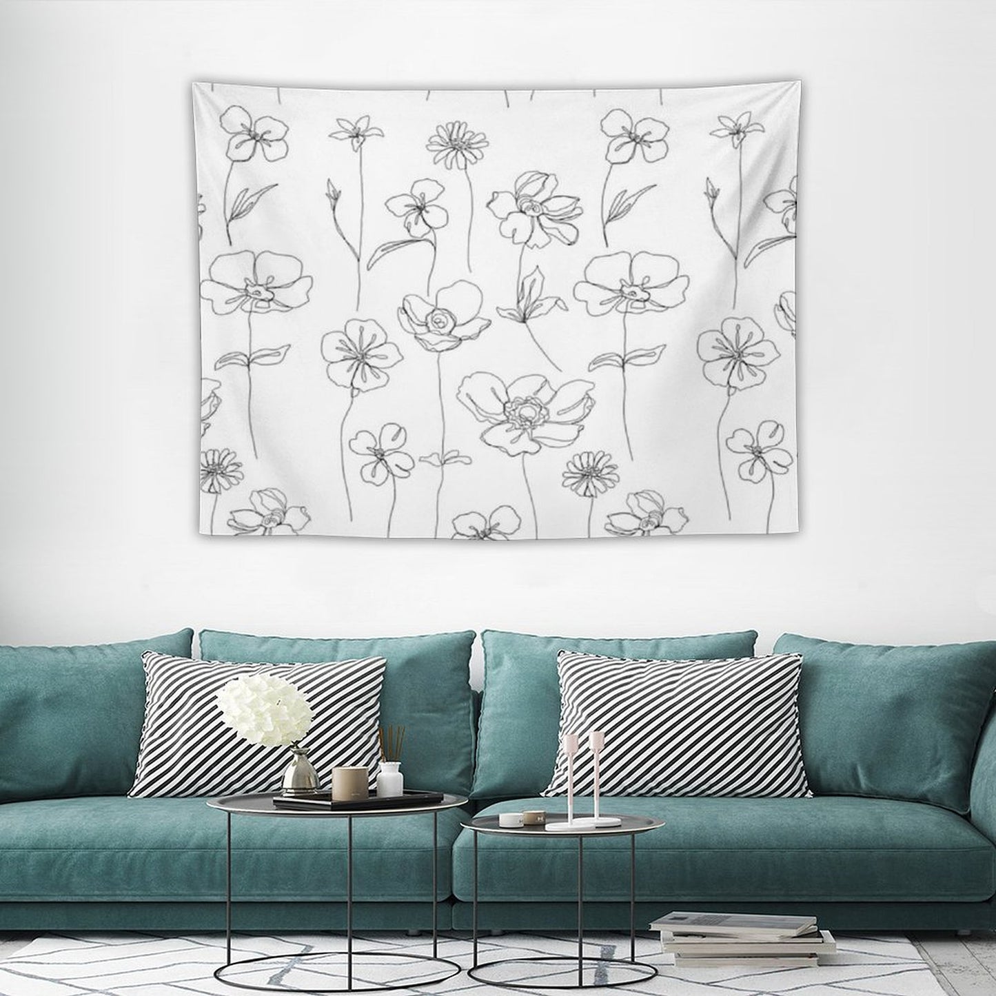 Botanical Floral Illustration - Botanicals White Tapestry
