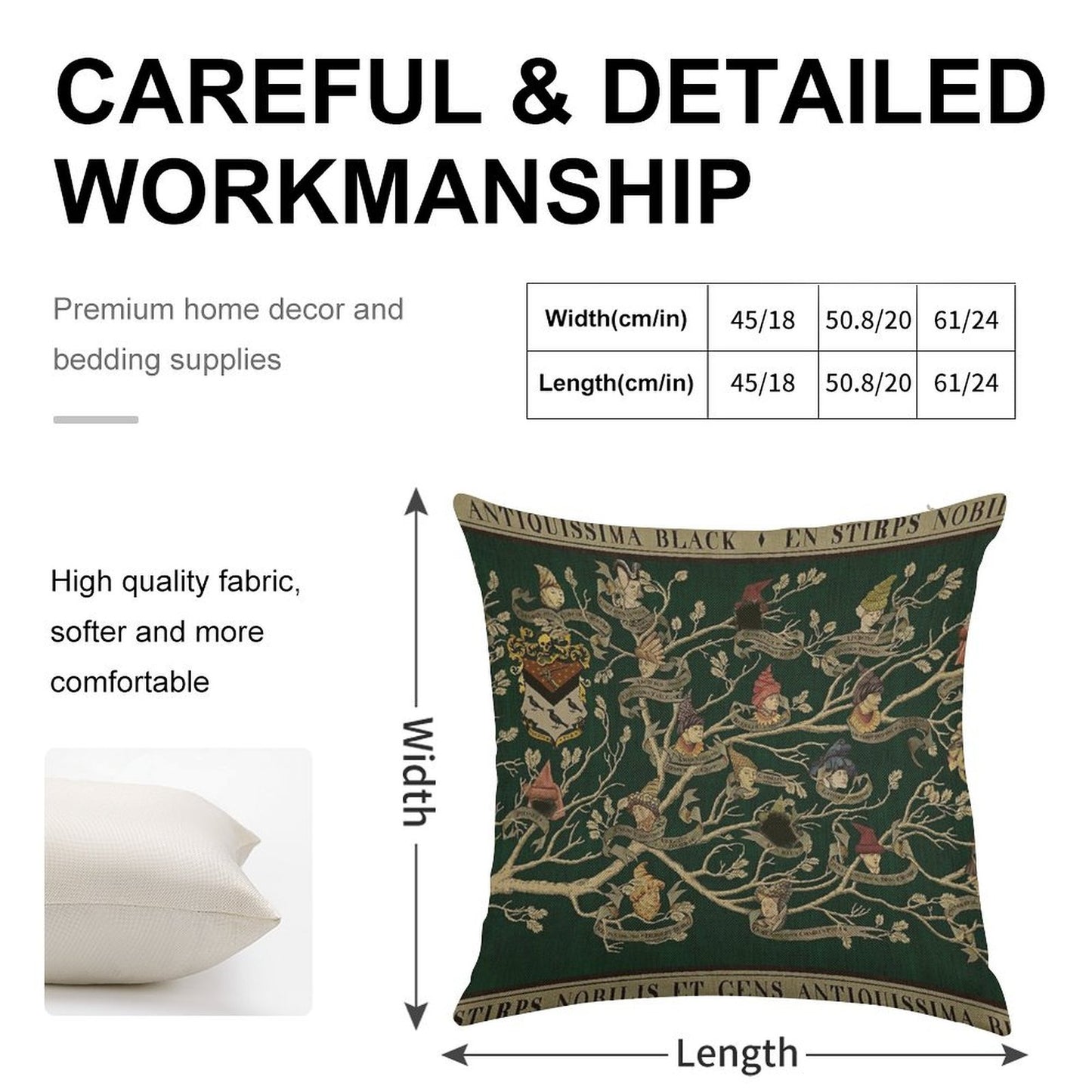 Noble House of Black Family Tree Linen Throw Pillow Cover