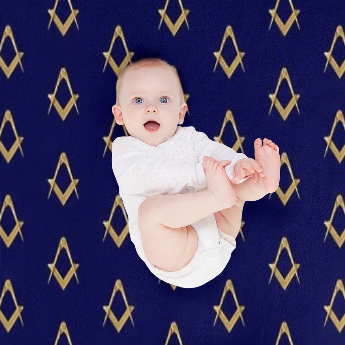 Freemason Pattern Gold Blue Square & Compass Masonic Throw Blanket