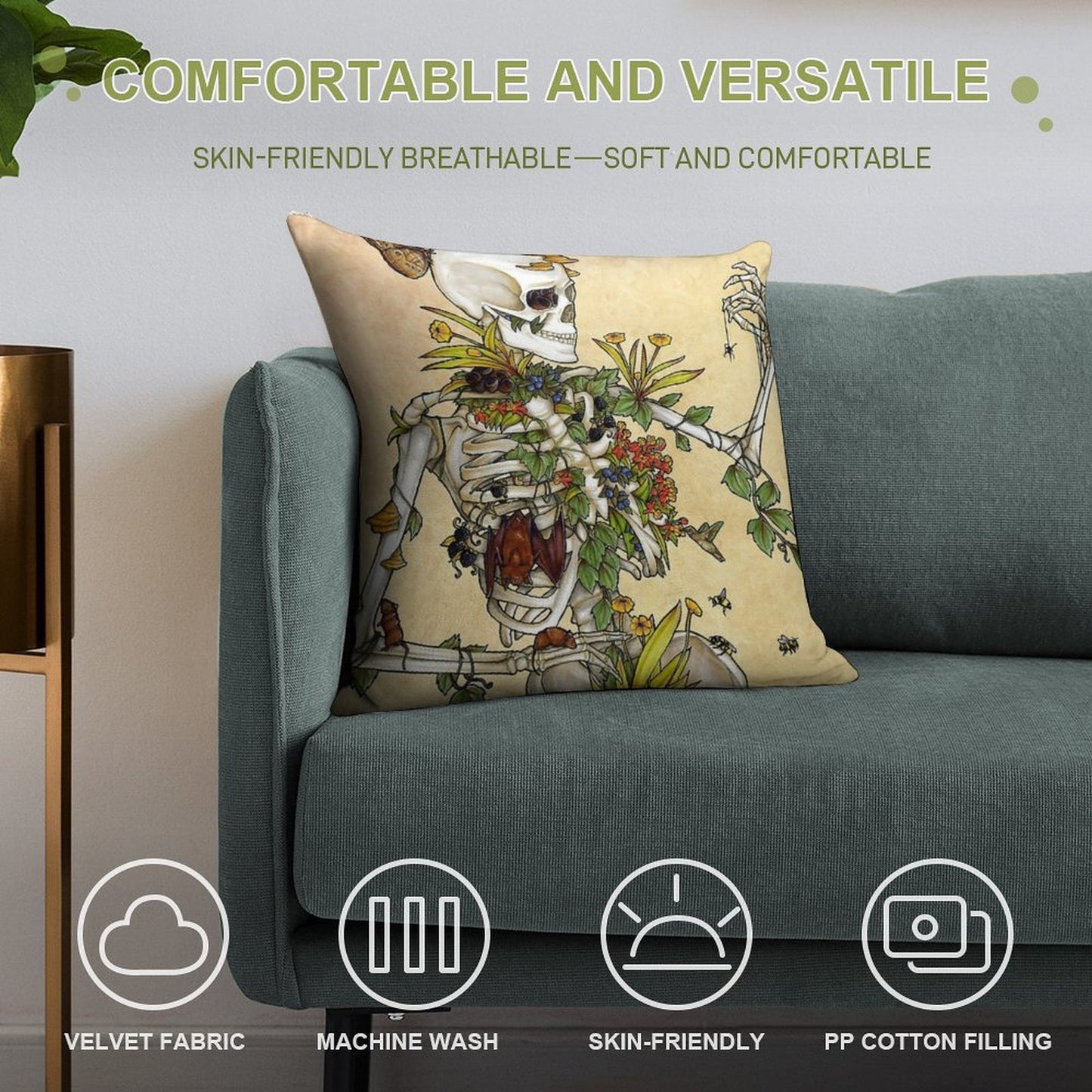 Bones And Botany Soft Shrink-Resistant Throw Pillow