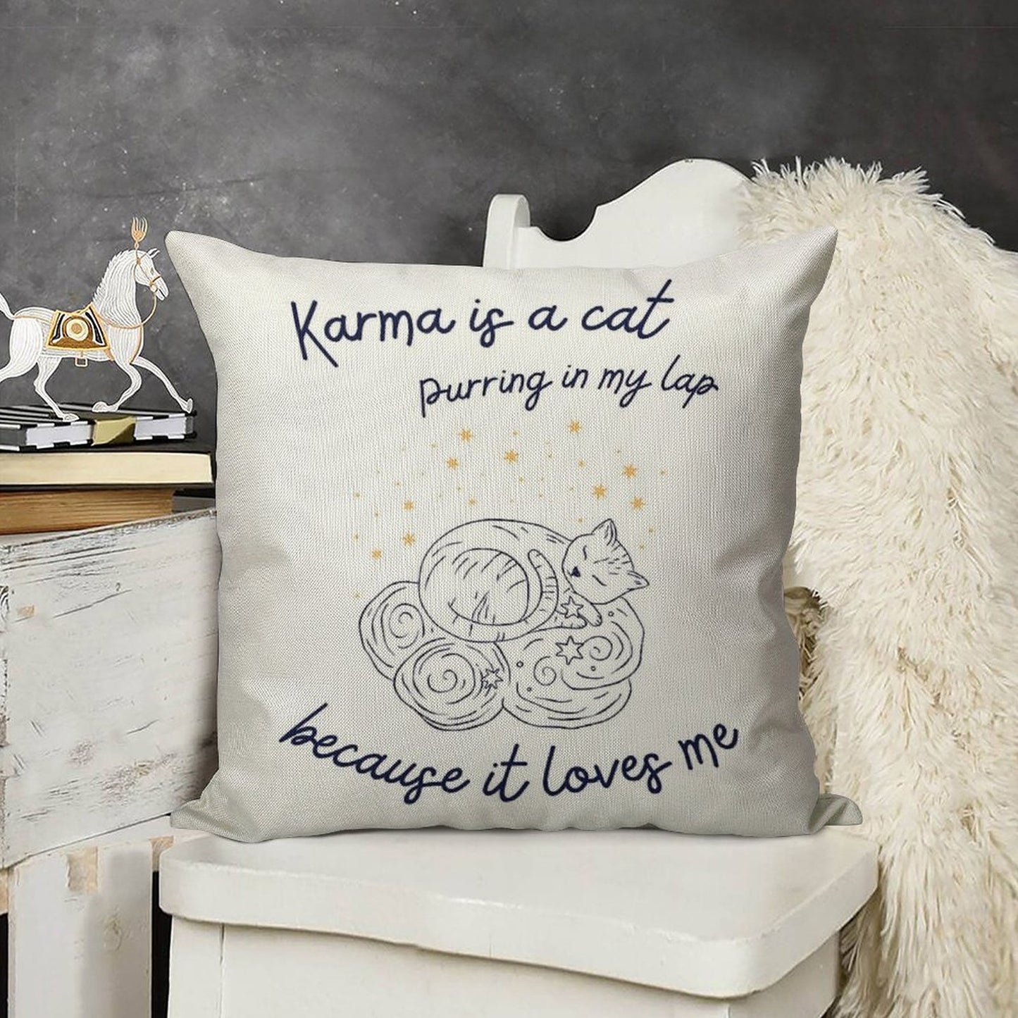 Karma Is A Cat Linen Throw Pillow Cover