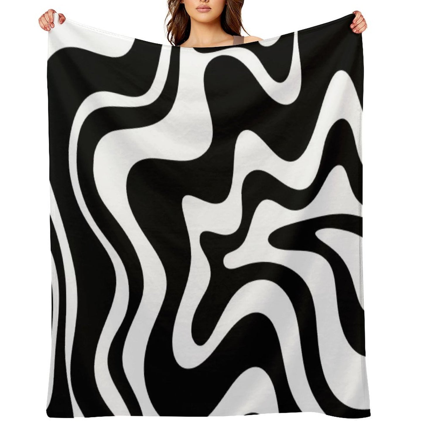 Liquid Swirl Retro Abstract Pattern in Black And White Throw Blanket