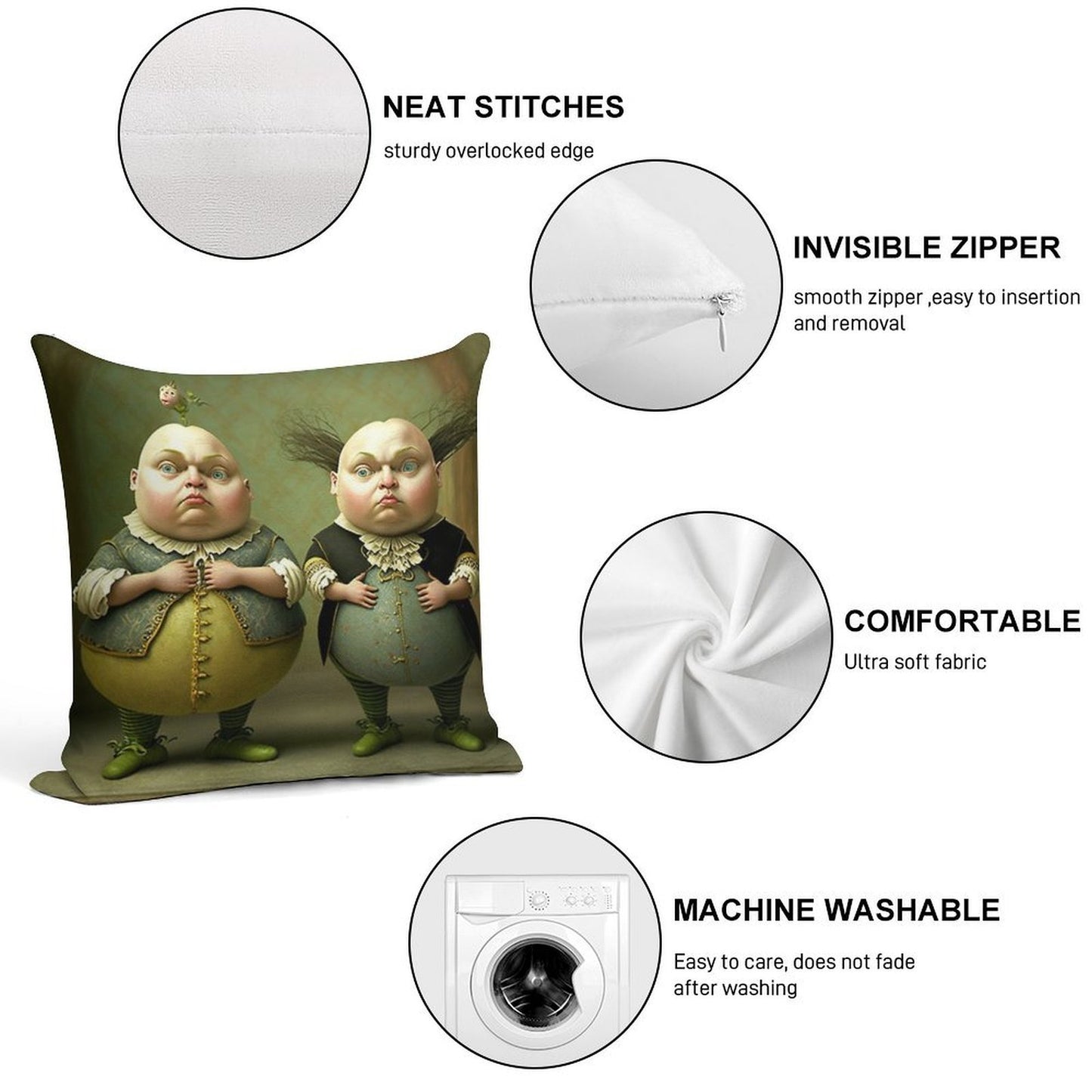 Tweedledee And Tweedledum - The Alice in Wonderland Collection Soft Hidden Zipper Throw Pillow