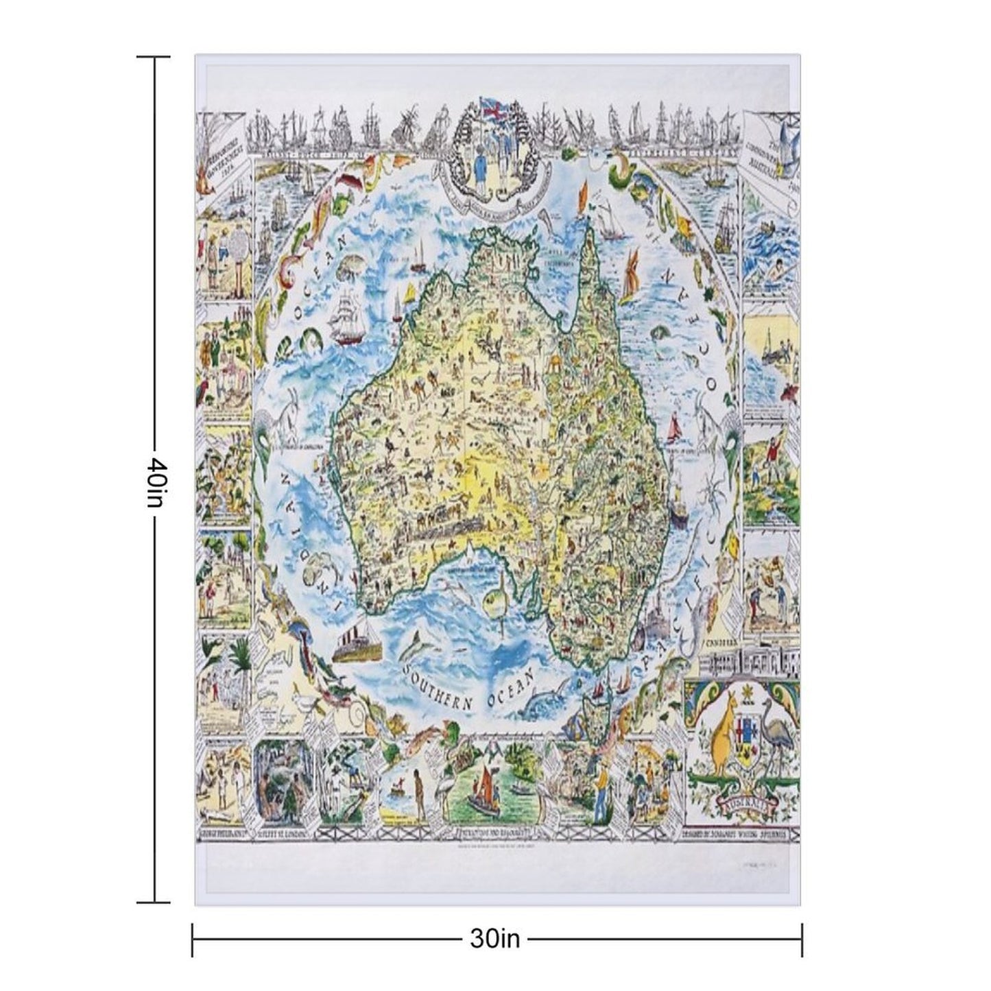 Antique Map of Australia, Patriotism And Resources Throw Blanket