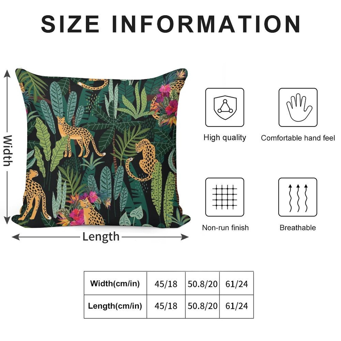 Tropical Cheetah Print Soft Hidden Zipper Throw Pillow