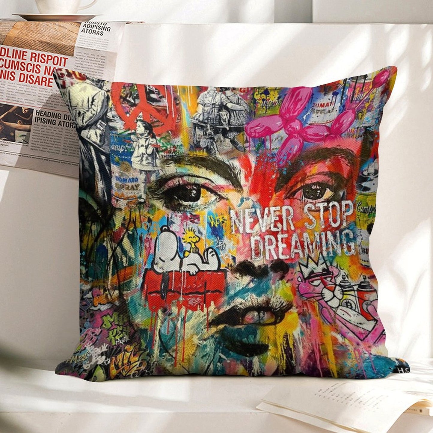 Banksy Inspired Pop Art Linen Throw Pillow Cover
