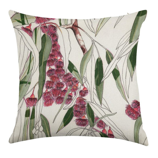 Flowering Gum Pink Australian Eucalyptus Leaves Linen Throw Pillow Cover
