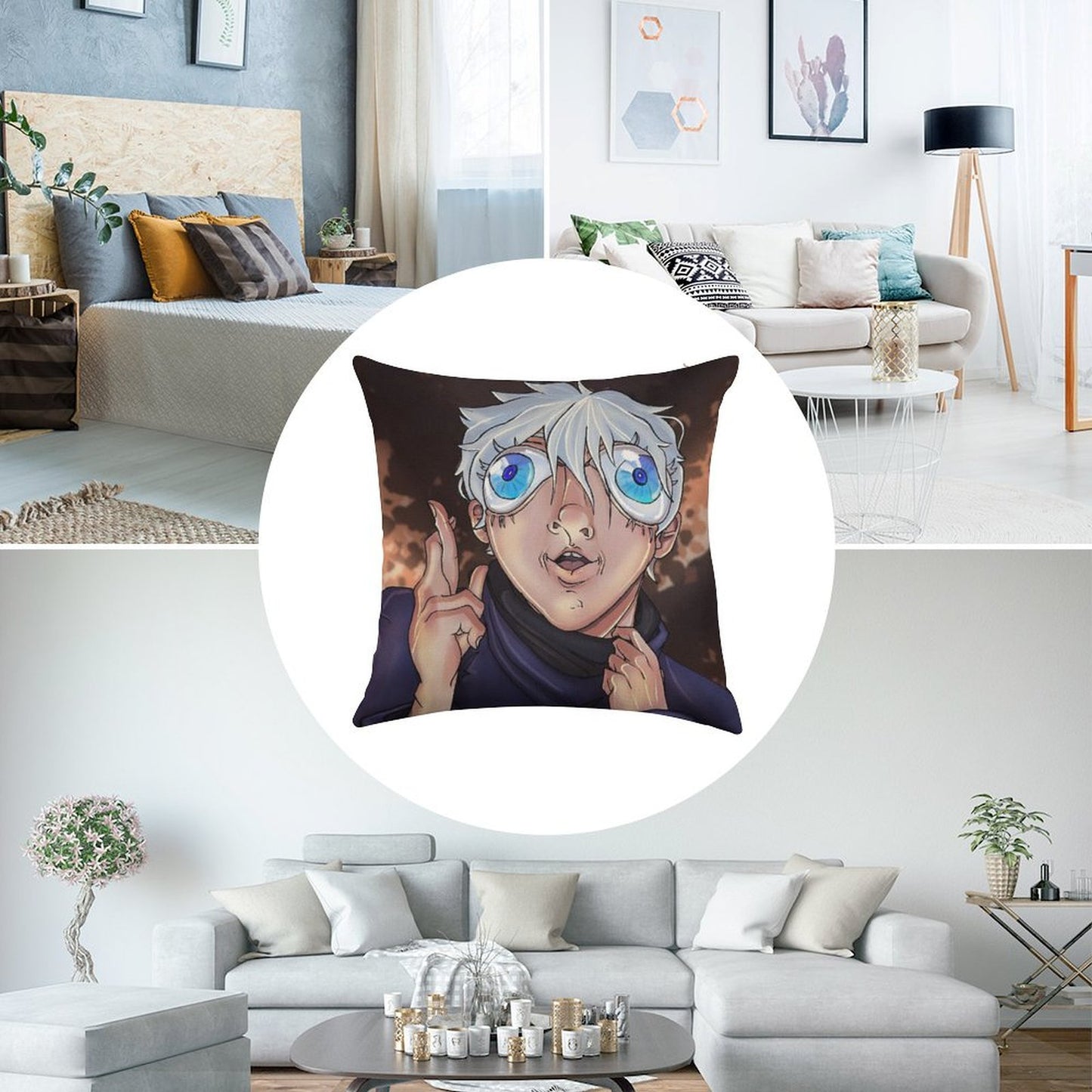 Bug Eyed Gojo Linen Throw Pillow Cover