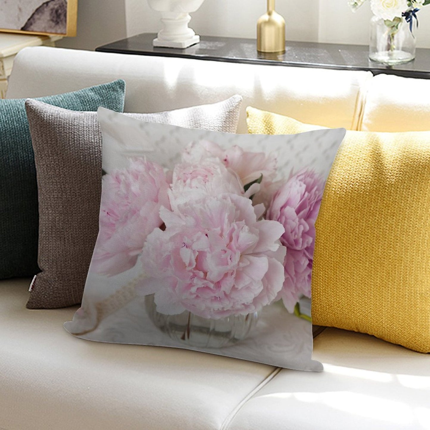 Pink Peonies Soft Hidden Zipper Throw Pillow