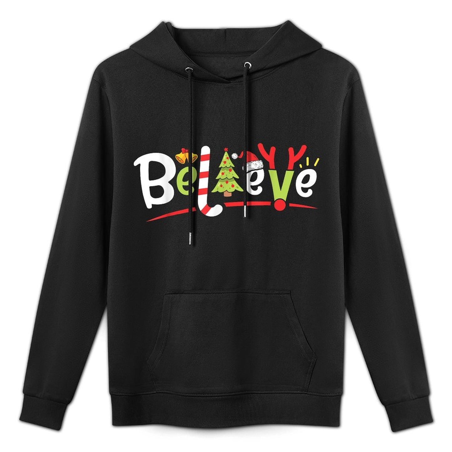 Christmas Believe Boys Girls Santa Hat Xmas Tree Antlers Cotton-Polyester Blend Hoodie