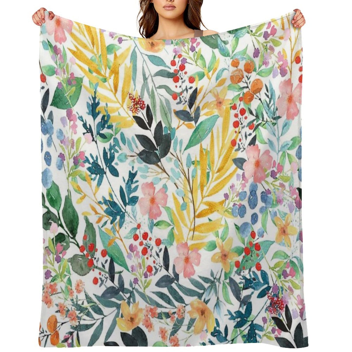 Colorful Watercolor Floral Pattern Throw Blanket