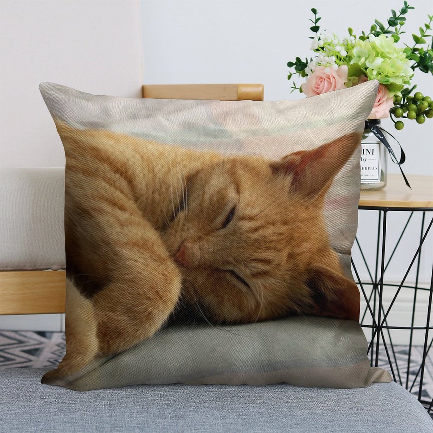 Ginger Cat Sleeping Linen Throw Pillow Cover