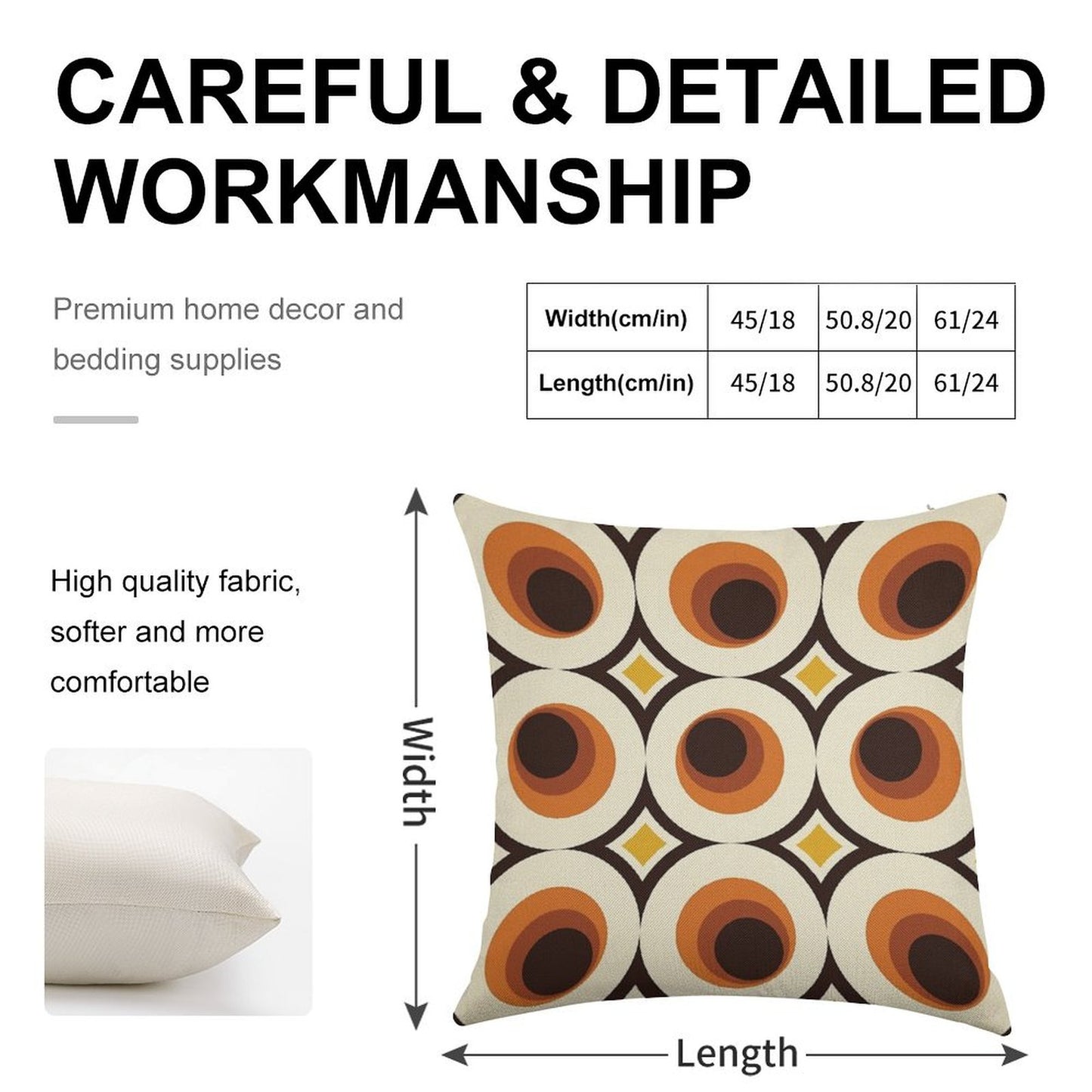 1970s Orange Mid-Century Modern Circle 1 Linen Throw Pillow Cover