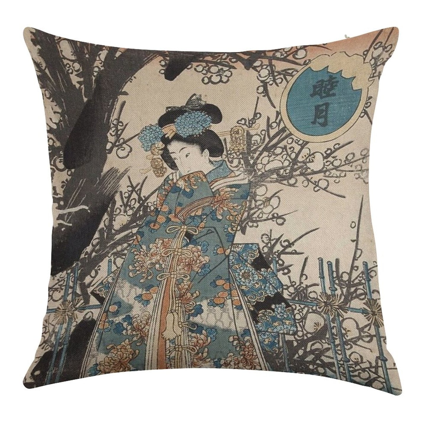Classic Vintage Ukiyo-e Japanese Art Geisha Portrait Linen Throw Pillow Cover