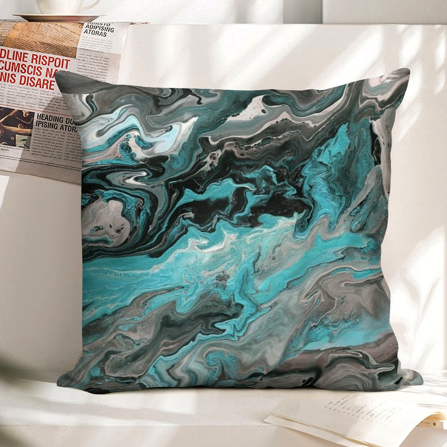 Turquoise Vein Marble Linen Throw Pillow Cover