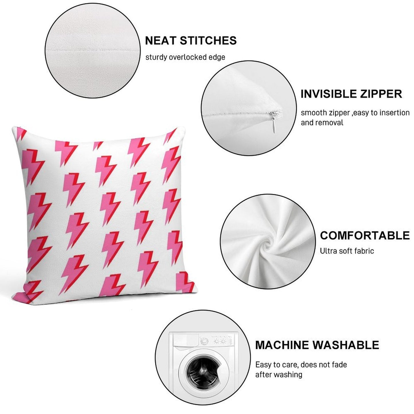 Pink And Red Lightning Soft Skin-Friendly Throw Pillow
