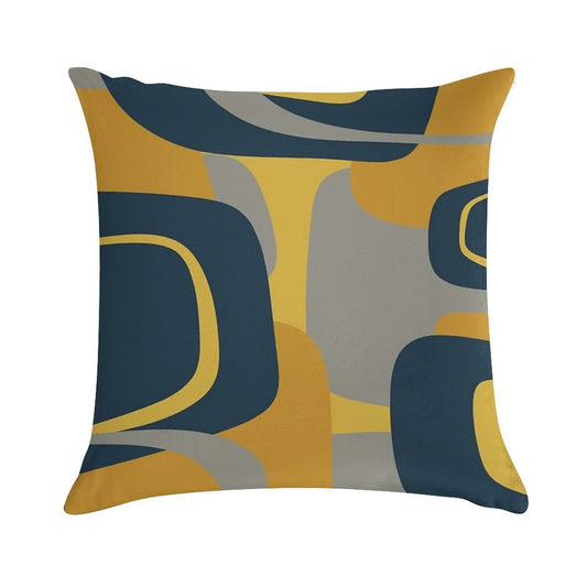 Mid Century Modern Retro Abstract Pattern in Navy Blue, Mustard Yellow, And Gray Soft Anti-Pilling Throw Pillow