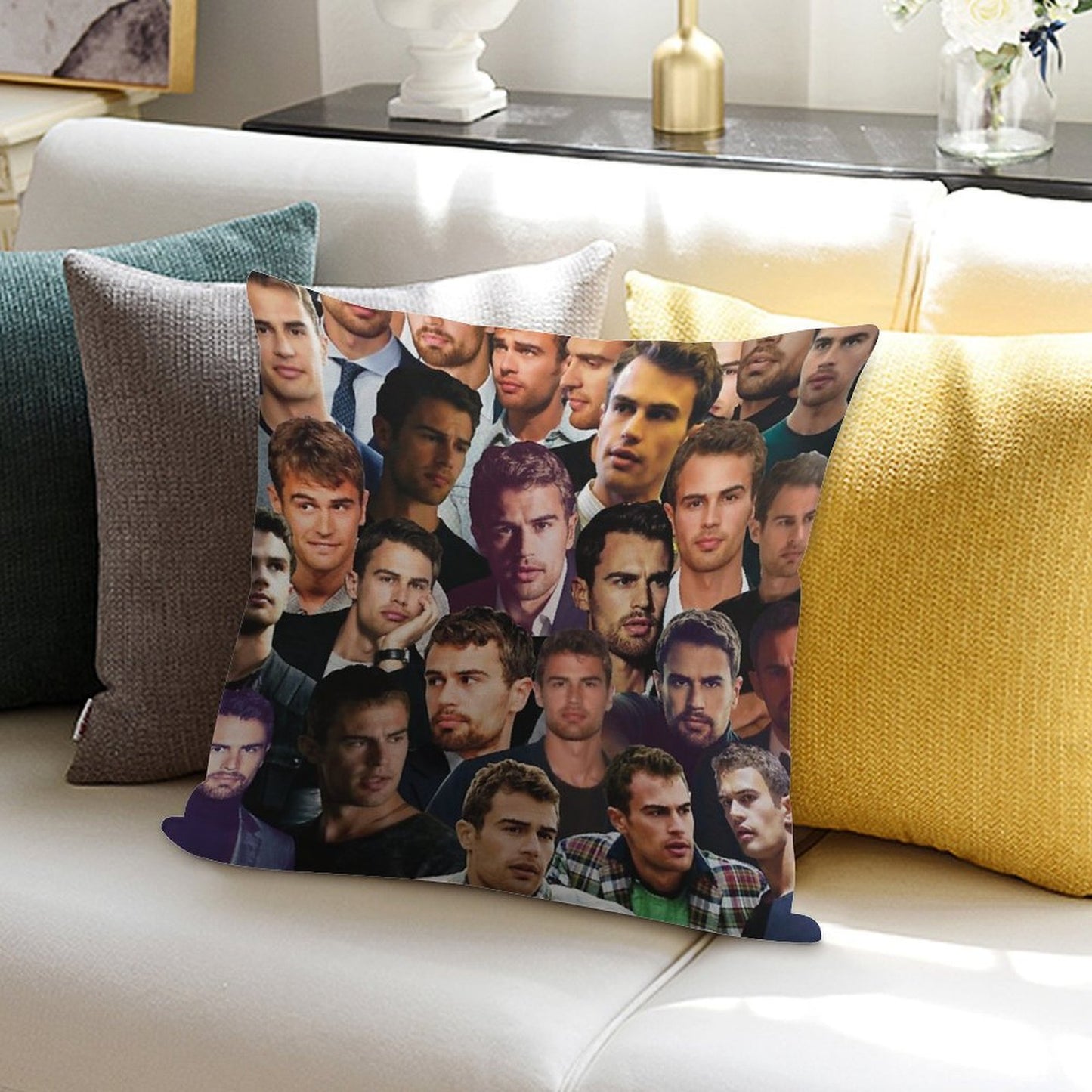 Theo James Photo Collage Soft Ultra-Soft Texture Throw Pillow