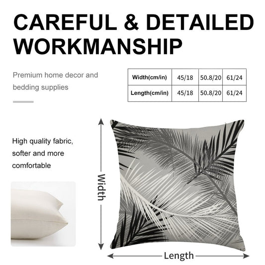 Palm Leaf Print, Gray, Black And White Linen Throw Pillow Cover